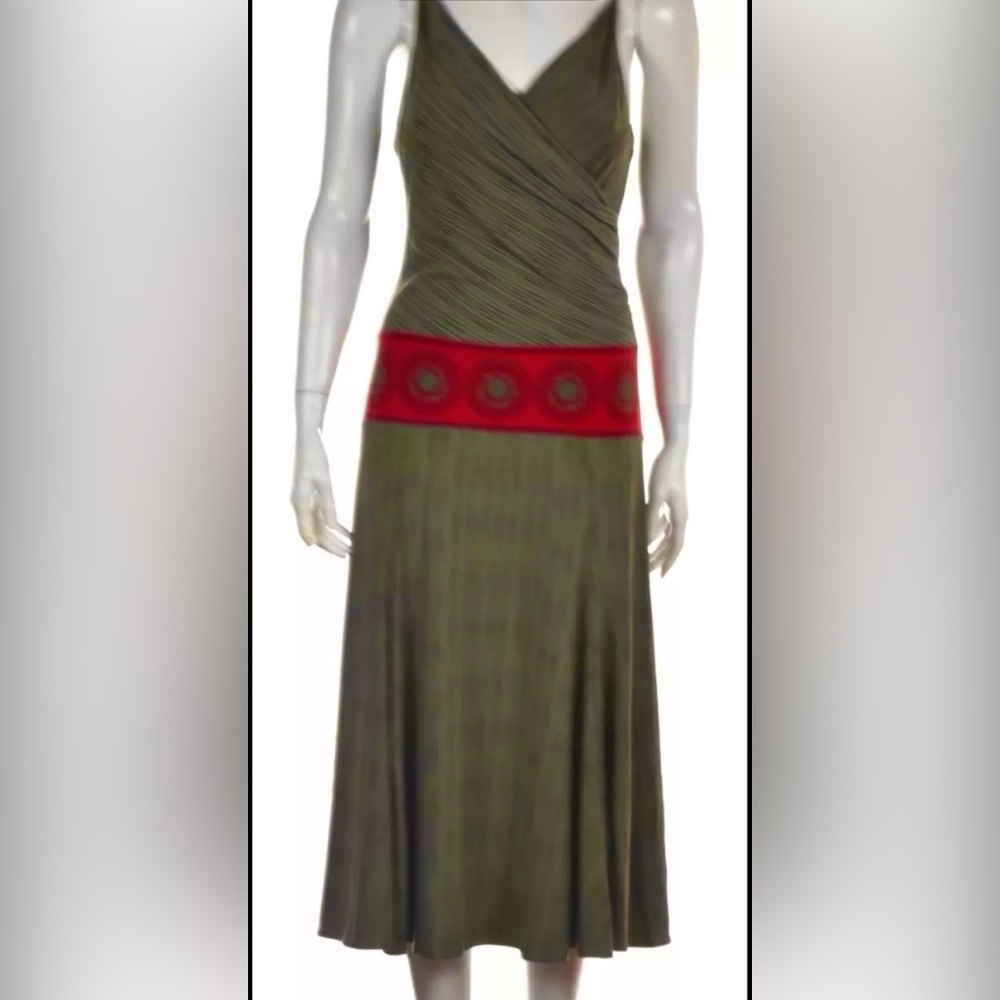 BCBGMaxAzria Sleeveless Strappy Jersey Midi Dress Drapey Bodice Ruched Waist ZB6